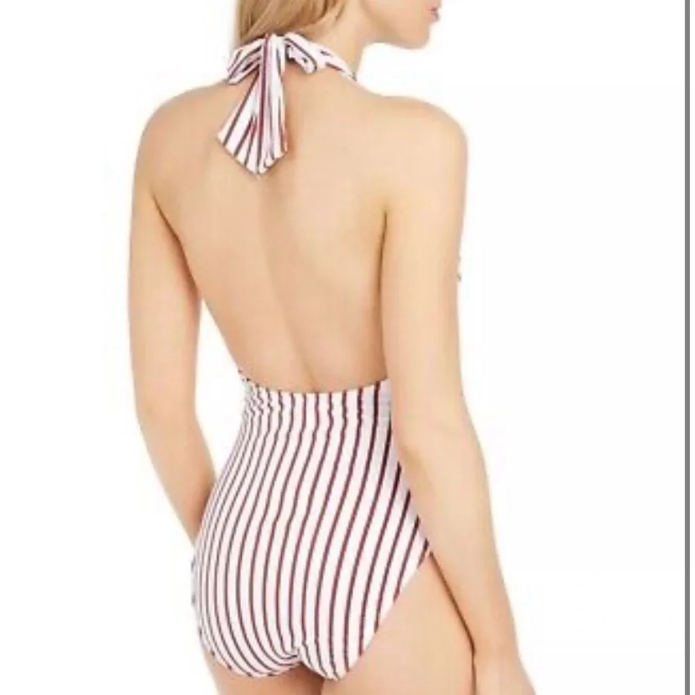 WeWoreWhat Brooklyn red white striped bow halter swimsuit M